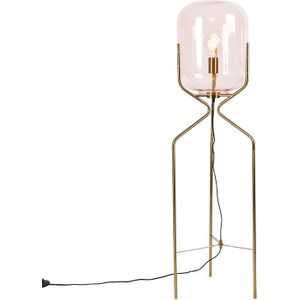 Art Deco vloerlamp messing met roze glas - Bliss