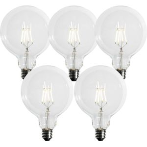 Set van 5 E27 3-staps dimbare LED spiraal filament G125 4W 450lm 3000K