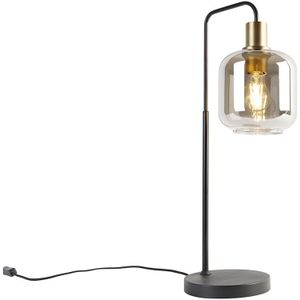Smart tafellamp zwart met goud en smoke glas incl. Wifi A60 - Zuzanna