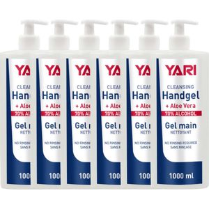 Yari Cleansing Handgel Met Pomp + Aloe Vera 70% Alcohol Voordeelverpakking 6x1000ml