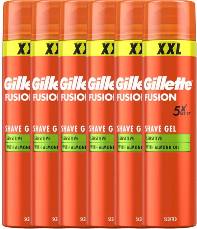 Gillette - Fusion Sensitive Scheergel - 6 x 240ml - Voordeelverpakking