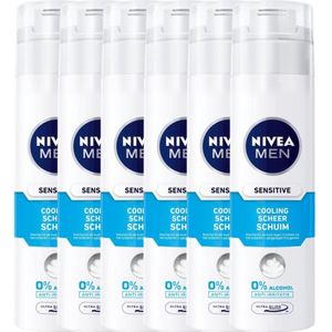 NIVEA MEN Sensitive Cooling Scheerschuim - 0% Alcohol - Voordeelverpakking 6x200ml