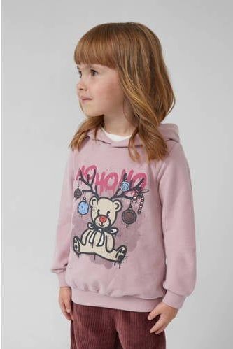 Sweatshirt - Glitter Kerstprint - Katoenmix - Met Gevoerde Capuchon