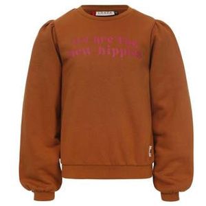 LOOXS Little Sweater met Tekst Okergeel/Roze