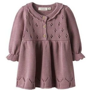 Gebreid Jurk - Lange Mouwen - Regular Fit - Knoopsluiting - Grandad Hals