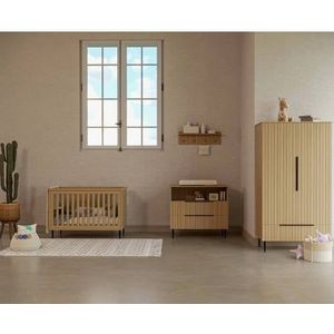 Born Lucky Complete Babykamer Praag Babybed & Commode & Kledingkast Verstelbare bodem Natural