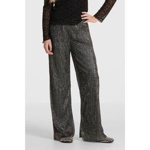 Anytime Plisse Wide Leg Broek Zwart/Zilver