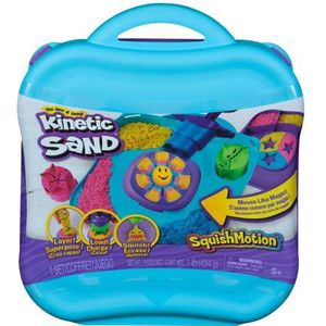 Kinetic Sand – Squish Motion Speelset – 453g origineel kinetisch zand in 3 kleuren met stempel, 5 tools en opbergkoffer