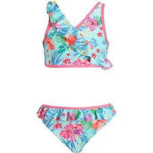 Me & My Monkey Crop Bikini met Ruches Lichtblauw/Roze