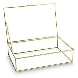 vtwonen Glazen Opbergdoos Vitrine - Goud 21 x 33 x 9 cm.