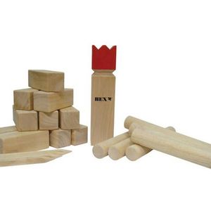 Longfield Games Kubb Viking Original Rubberhout - Rode Koning: Familie / team spel voor buiten, 2-12 personen