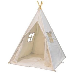 Sunny Alba Tipi Tent Voor Kinderen In Crème Wit - Wigwam Speeltent met Ramen - 120x120x160cm