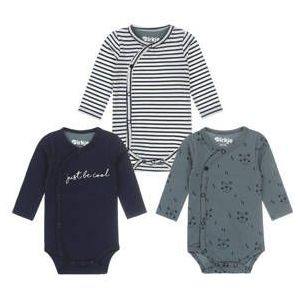 Dirkje Baby Romper - set van 3 van Biologisch Katoen Donkerblauw/Grijsgroen/Wit