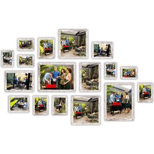 Haes Deco - Collage set 17 houten fotolijsten Paris wit/bruin - SP001906-17