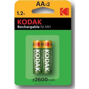 2 x AA oplaadbare krachtige Kodak batterijen - 2600mAh