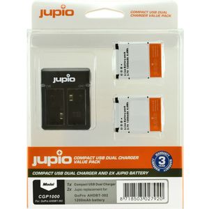 Jupio Kit: 2 x camera-accu AHDBT-302 voor GoPro Hero3 1200mAh + Compacte USB Dual lader