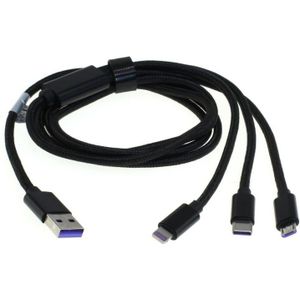 Handige 3 in 1 USB Kabel - USB naar Apple Lightning, USB-C en microUSB