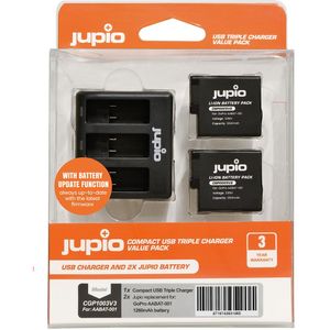 Jupio Kit: 2 x accu GoPro Hero5, Hero6, Hero7, Hero8 + compacte Triple oplader