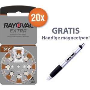 Voordeelpak Rayovac gehoorapparaat batterijen - Type 312 (bruin) - 20 x 8 stuks + gratis magnetische batterijpen