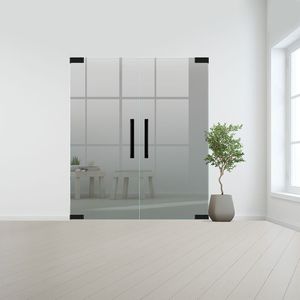 Glazen dubbele binnendeur zonder kozijn zwart beslag-Grijs gehard veiligheidsglas incl. sparingen - 10 mm