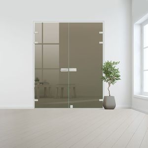 Glazen dubbele binnendeur XL voor stomp kozijn RVS beslag-Brons gehard veiligheidsglas incl. sparingen - 10 mm