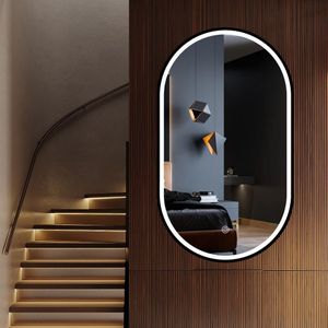 LED spiegel ovaal met zwart metalen frame - 500x900mm