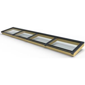 Zelfbouw lessenaars lichtstraat vaste maat 4 vaks - 4610x840mm-BENG Vacuümglas (13,06 mm) ACTIE 20% korting-Muurplaatsing met muuraansluitprofiel-Zwart gelijkend RAL 9005