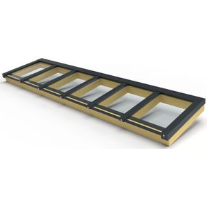 Zelfbouw lichtstraat 6 vak lessenaarsdak 4500x1000mm-BENG Vacuümglas (13,06 mm)-Muurplaatsing met muuraansluitprofiel-Antraciet gelijkend RAL 7016