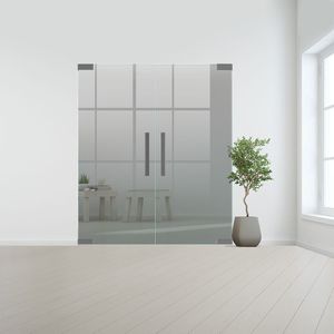Glazen dubbele binnendeur zonder kozijn RVS beslag-Grijs gehard veiligheidsglas incl. sparingen - 10 mm