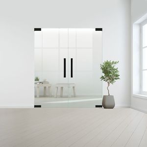 Glazen dubbele binnendeur zonder kozijn zwart beslag-Blank gehard veiligheidsglas incl. sparingen - 10 mm