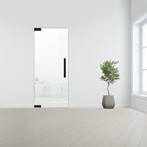 Glazen binnendeur zonder kozijn zwart beslag-Linksdraaiend-Satijn gehard melkglas incl. sparingen - 10 mm