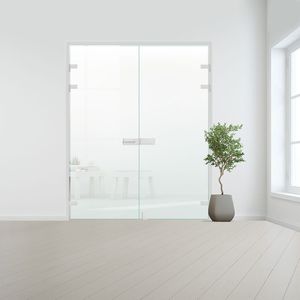 Glazen dubbele binnendeur XL voor opdek kozijn aluminium beslag-Satijn gehard melkglas incl. sparingen - 10 mm