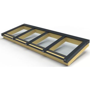 Zelfbouw lichtstraat 4 vak lessenaarsdak 3550x1100mm-Gelaagd dubbel glas HR++ 6-13-44.2-Vrijstaand-Wit gelijkend RAL 9010