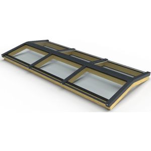 Zelfbouw zadeldak lichtstraat vaste maat 6 vaks - 3460x1600mm-Gelaagd zonwerend glas ZHR++ 6-13-44.2-Zwart structuur RAL 9005