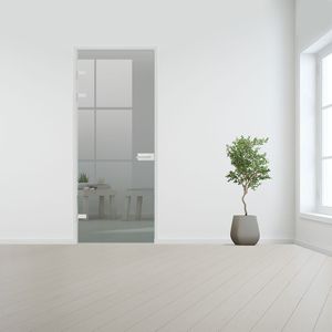 Glazen binnendeur XL voor opdek kozijn aluminium beslag-Linksdraaiend-Grijs gehard veiligheidsglas incl. sparingen - 10 mm
