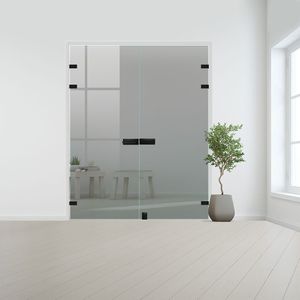 Glazen dubbele binnendeur XL voor stomp kozijn zwart beslag-Grijs gehard veiligheidsglas incl. sparingen - 10 mm