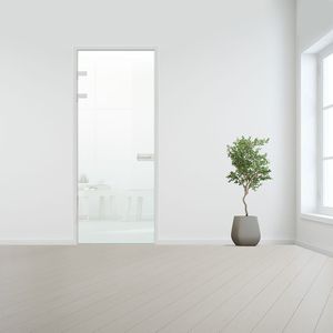 Glazen binnendeur XL voor opdek kozijn aluminium beslag-Linksdraaiend-Satijn gehard melkglas incl. sparingen - 10 mm