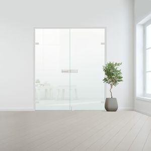 Glazen dubbele binnendeur voor stomp kozijn aluminium beslag-Satijn gehard melkglas incl. sparingen - 8 mm