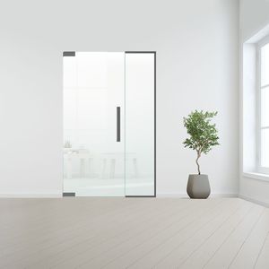 Glazen binnendeur met zijlicht zonder kozijn RVS beslag-Rechtsdraaiend-Satijn gehard melkglas incl. sparingen - 10 mm