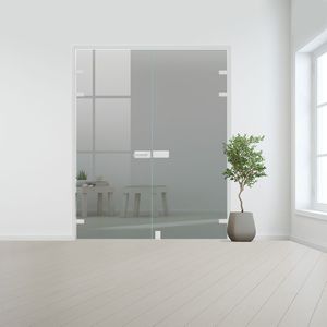 Glazen dubbele binnendeur XL voor stomp kozijn aluminium beslag-Grijs gehard veiligheidsglas incl. sparingen - 10 mm