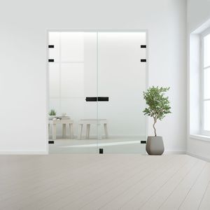 Glazen dubbele binnendeur XL voor stomp kozijn zwart beslag-Blank gehard veiligheidsglas incl. sparingen - 10 mm