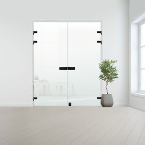 Glazen dubbele binnendeur XL voor opdek kozijn zwart beslag-Satijn gehard melkglas incl. sparingen - 10 mm
