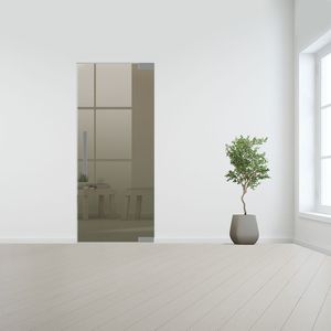 Glazen binnendeur zonder kozijn aluminium beslag-Rechtsdraaiend-Brons gehard veiligheidsglas incl. sparingen - 10 mm