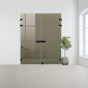 Glazen dubbele binnendeur XL voor opdek kozijn zwart beslag-Brons gehard veiligheidsglas incl. sparingen - 10 mm