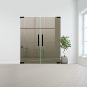 Glazen dubbele binnendeur zonder kozijn zwart beslag-Brons gehard veiligheidsglas incl. sparingen - 10 mm