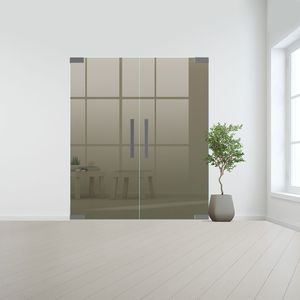Glazen dubbele binnendeur zonder kozijn RVS beslag-Brons gehard veiligheidsglas incl. sparingen - 10 mm