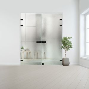 Glazen dubbele binnendeur XL voor stomp kozijn zwart beslag-Crepi gehard veiligheidsglas incl. sparingen - 10 mm