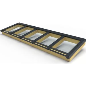 Zelfbouw lichtstraat 5 vak lessenaarsdak 4420x1100mm-Gelaagd dubbel glas HR++ 6-13-44.2-Vrijstaand-Zwart gelijkend RAL 9005