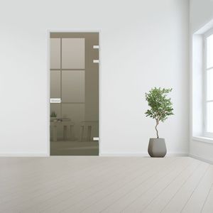 Glazen binnendeur XL voor opdek kozijn aluminium beslag-Rechtsdraaiend-Brons gehard veiligheidsglas incl. sparingen - 10 mm