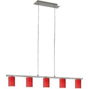Elegante Hängeleuchte mit roten Glas-Schirmen
